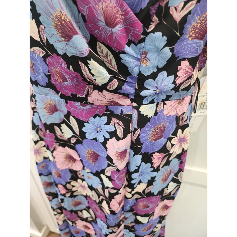 NWT Nicole Miller Floral Black Pink Blue White Fit/Flare Dress Size M Lined - Picture 2 of 11